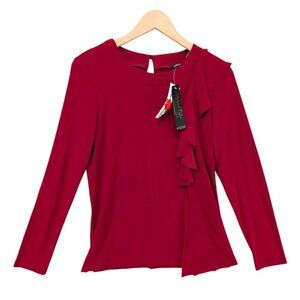 Michael Tyler Ruffle Top Womens Red Long Sleeve Jersey Pullover Blouse Size S